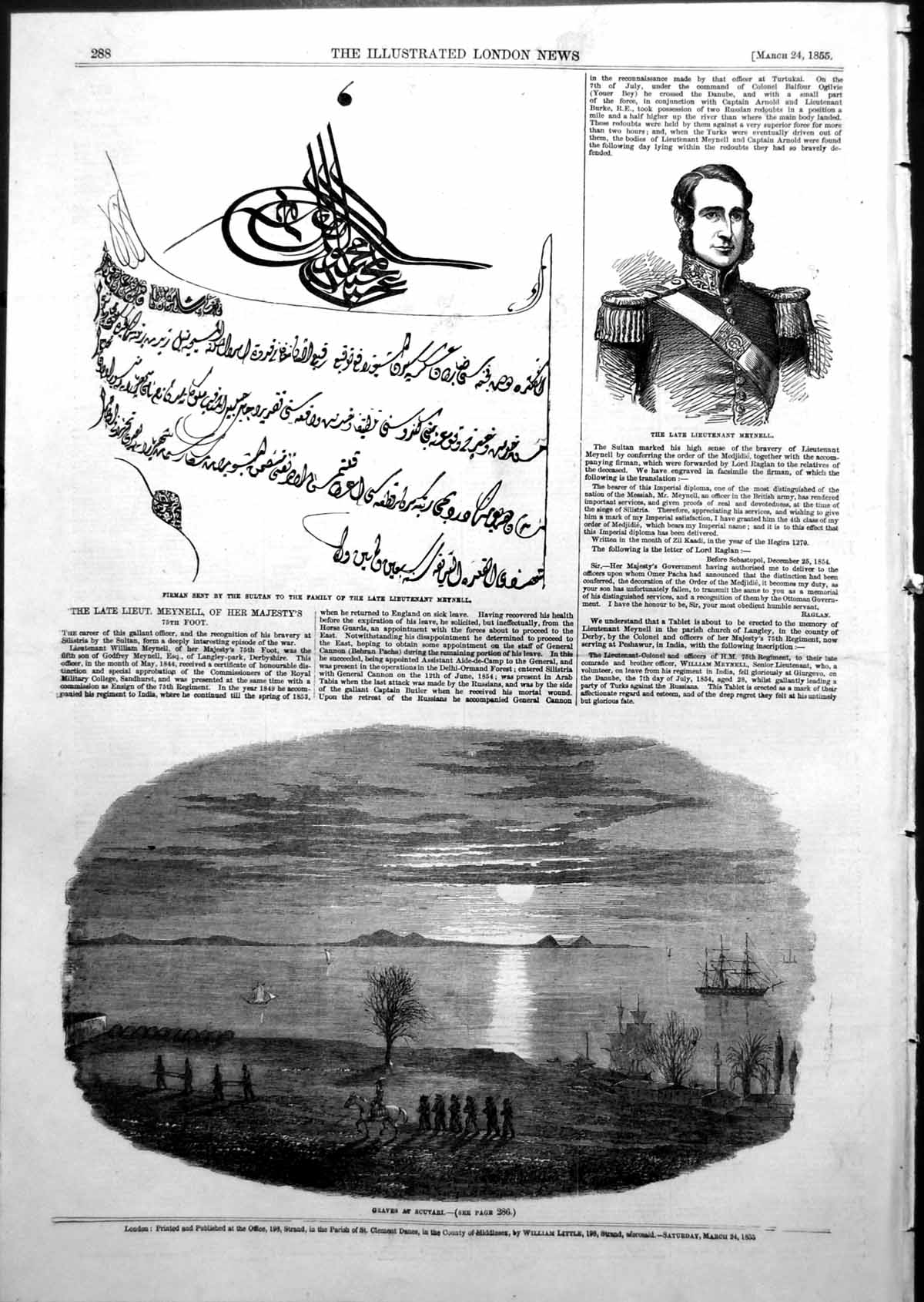 Antique Old Print Graves Scutari Lieut Meynell Firman Sent Sultan Family 1855