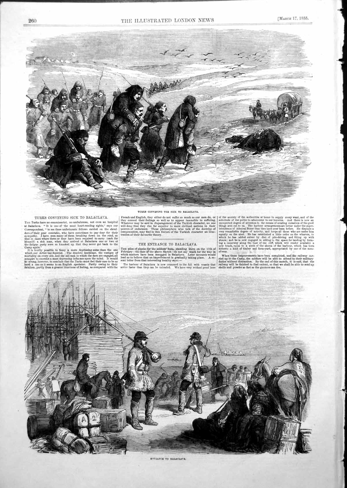 Old Antique Print Turks Conveying Sick Balaclava Entrance Balaclava 1855 19th