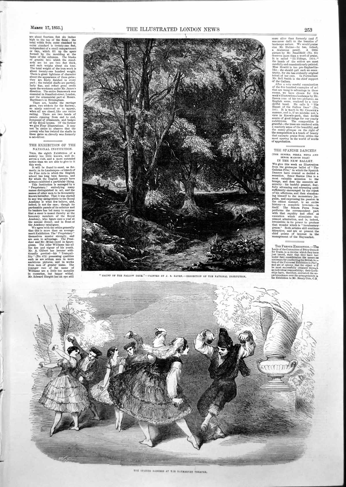 Antique Print Haunt Fallow Deer Raven Spanish Dancers Haymarket Theatre1855