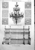 Antique Old Print Gates Victoria Tower New Palace Westminster Chandelier 1855