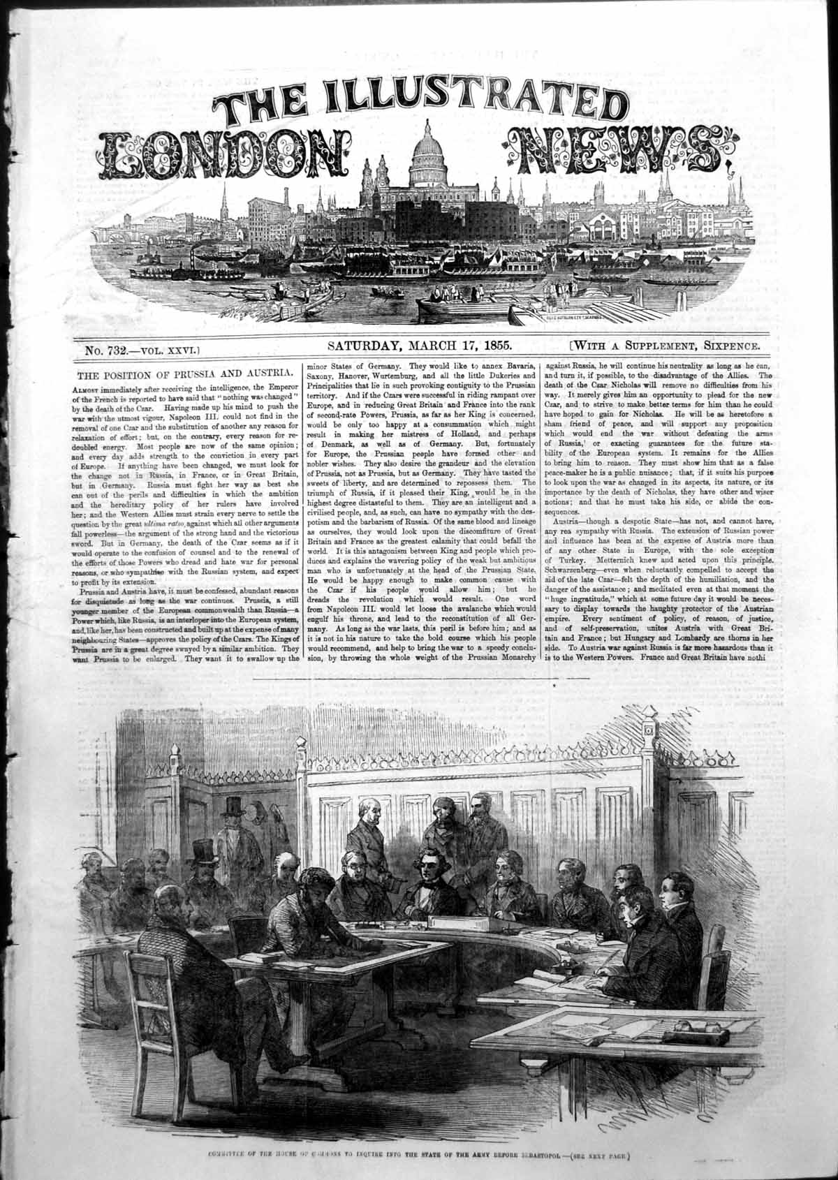 Antique Old Print Committee House Commons Inquire State Army Sebastopol 1855