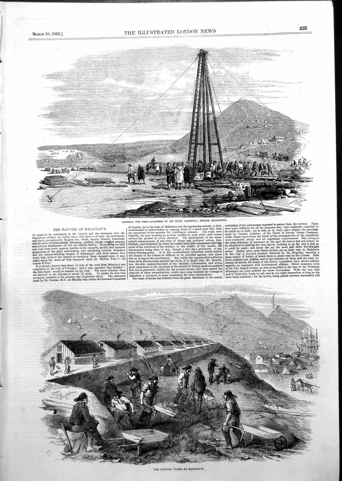 Antique Old Print Railway Works Balaclava Kadikoi Hq Sir Colin Campbell 1855