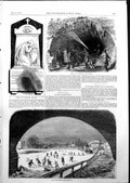 Antique Old Print Skating Regents Canal Tunnel Thames Frozen Richmond 1855 19th