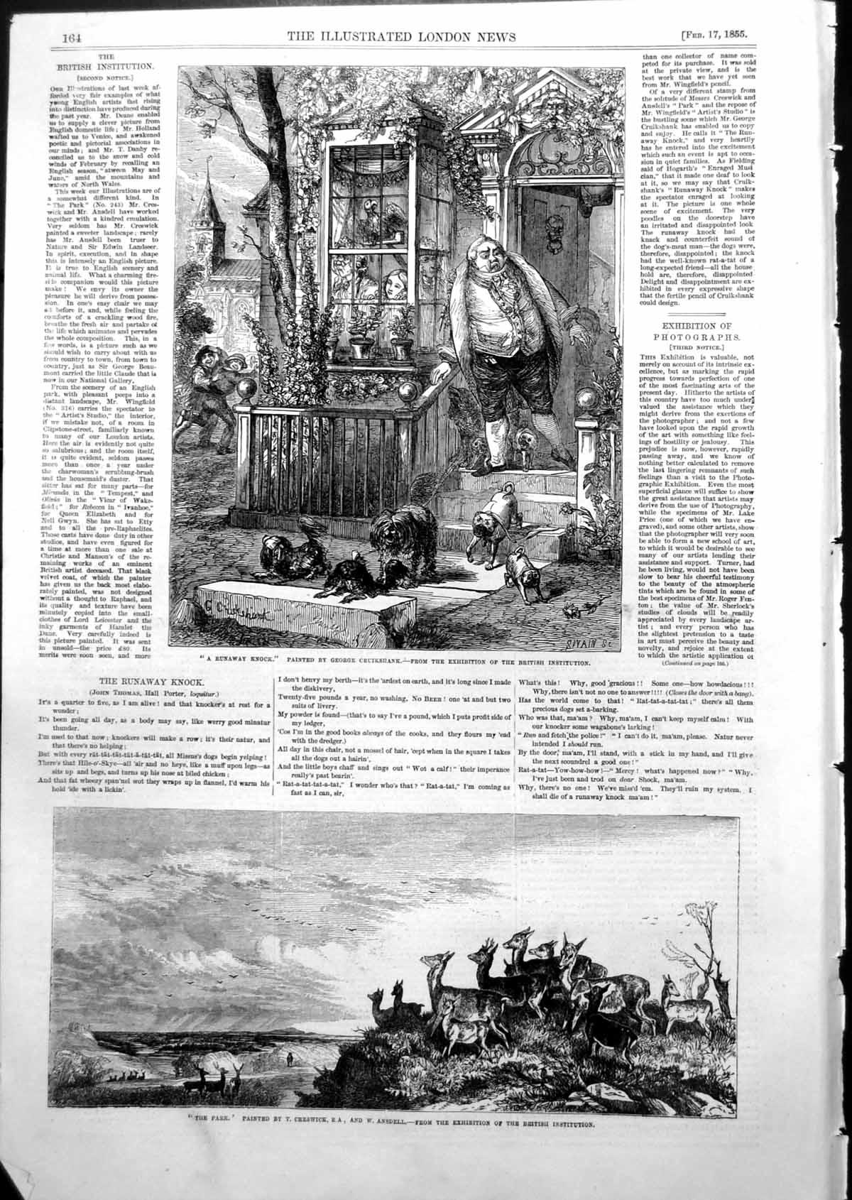 Antique Old Print Runaway Knock George Cruikshank Park Creswick Andsell 1855