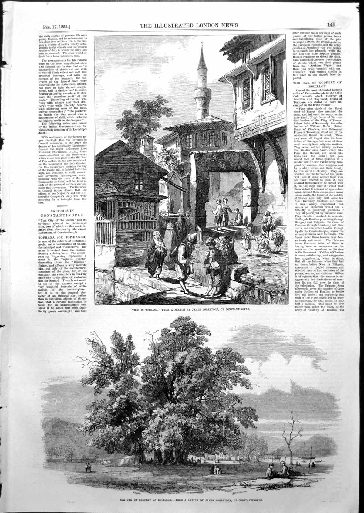 Old Antique Print View Tophana Oak Godfrey Bouillon James Robertson 1855 19th