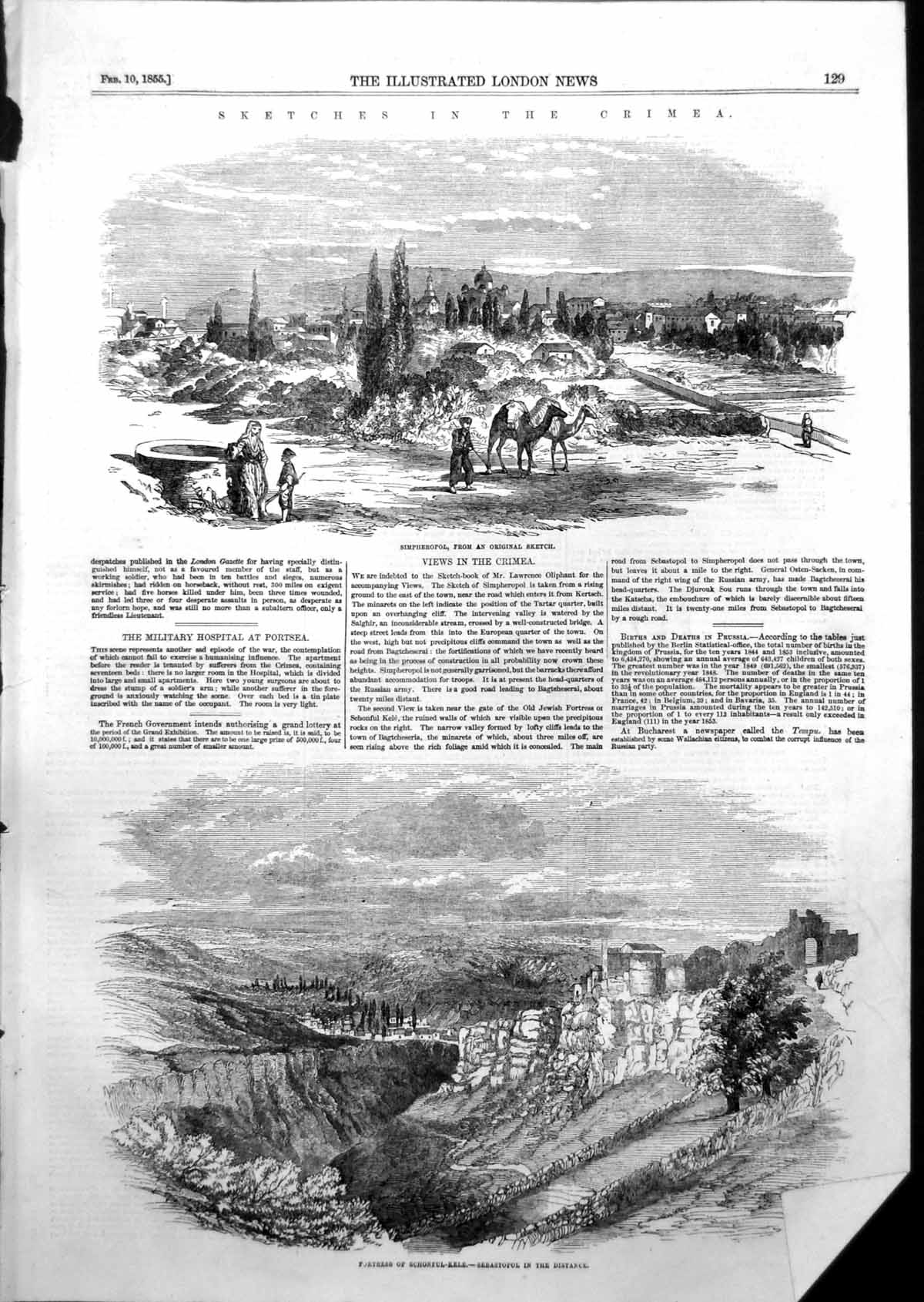 Antique Old Print Crimea Simpheropol Fortress Schonful Kele Sebastopol 1855