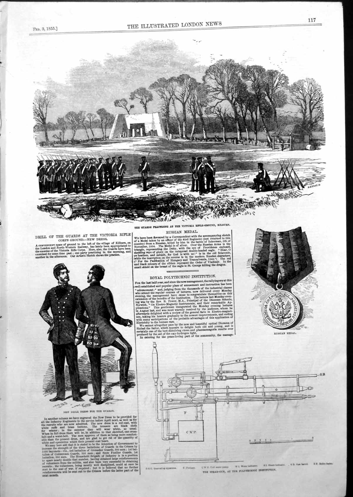 Old Print Guards Practice Victoria Rifle Ground Kilburn Drill Dress 1855 19th