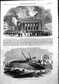 Antique Print Accident Perseverance Woolwich Burning Theatre Brussels 1855 19th