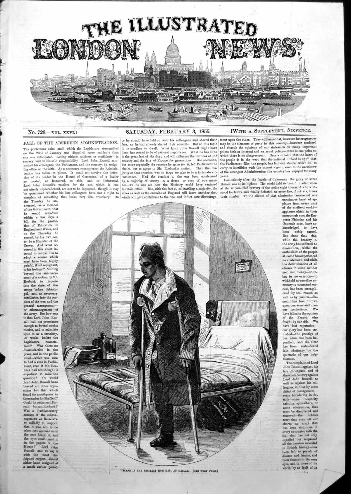 Antique Old Print Military Hospital Haslar Wounded Sier Leg Amputated 1855 19th