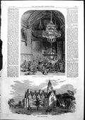 Antique Old Print Dejeuner Banqueting Hall Bilton Grange Exterior Rugby 1855