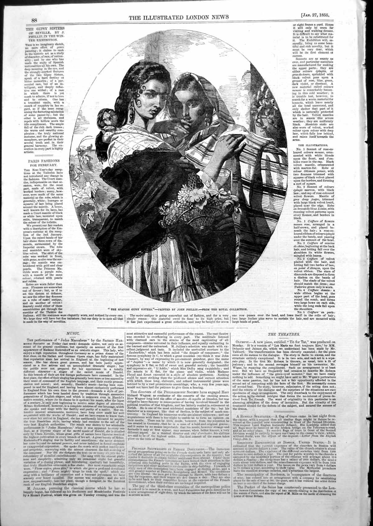 Old Print Spanish Gipsy Sisters John Phillip Royal Collection 1855 Ref.2 19th