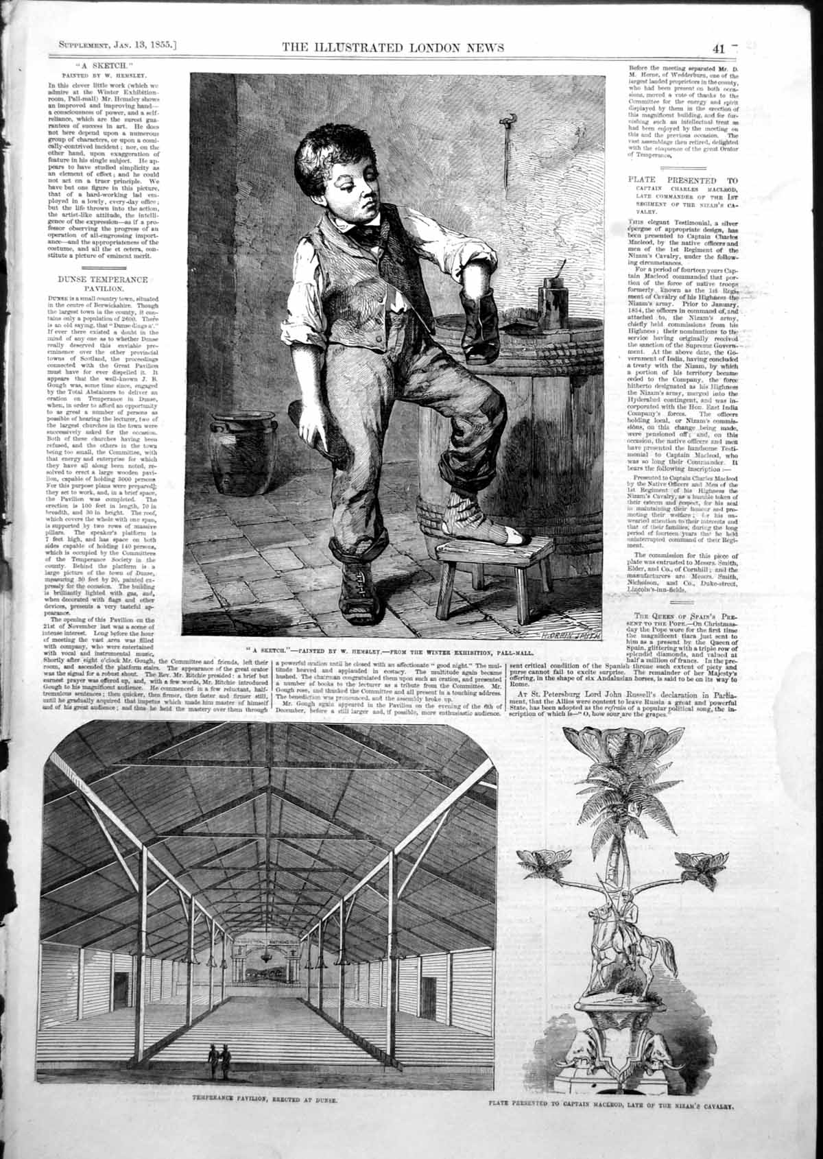 Old Print Temperance Pavilion Dunse Plate Capt Macleod Nizam Cavalry1855 19th