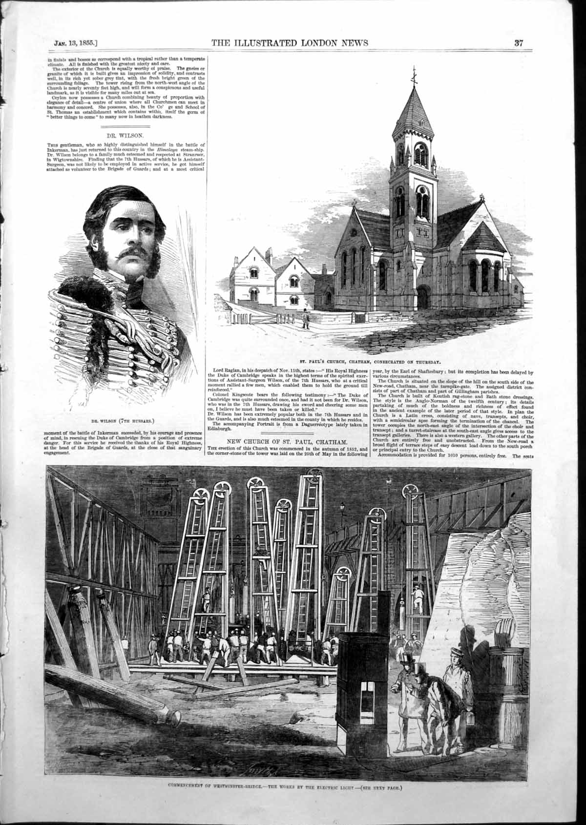 Antique Print St Pauls Church Chatham Works Westminster Bridge Electric1855