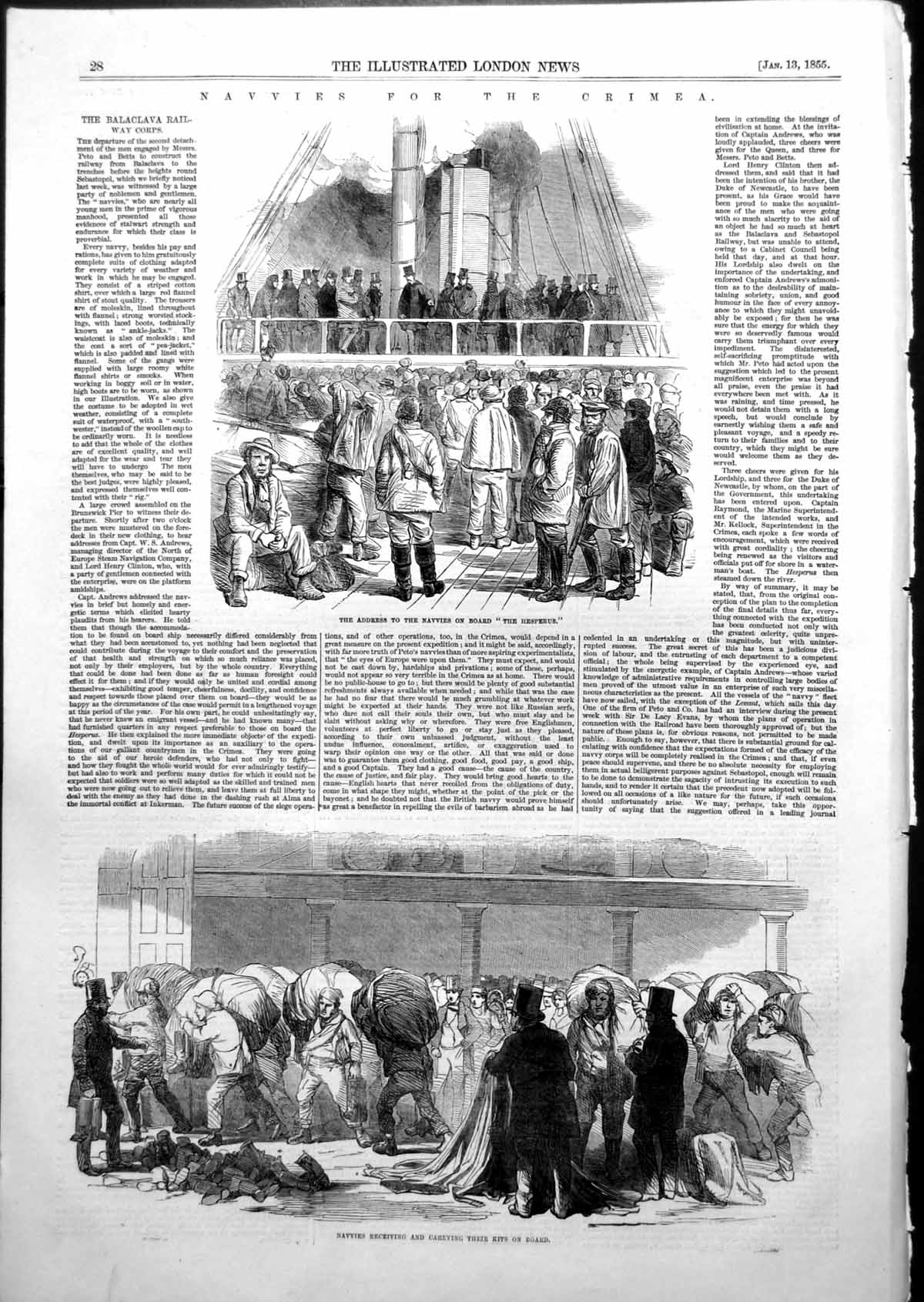 Antique Print Address Navvies Hesperus Receiving Carrying Kits Onboard 1855