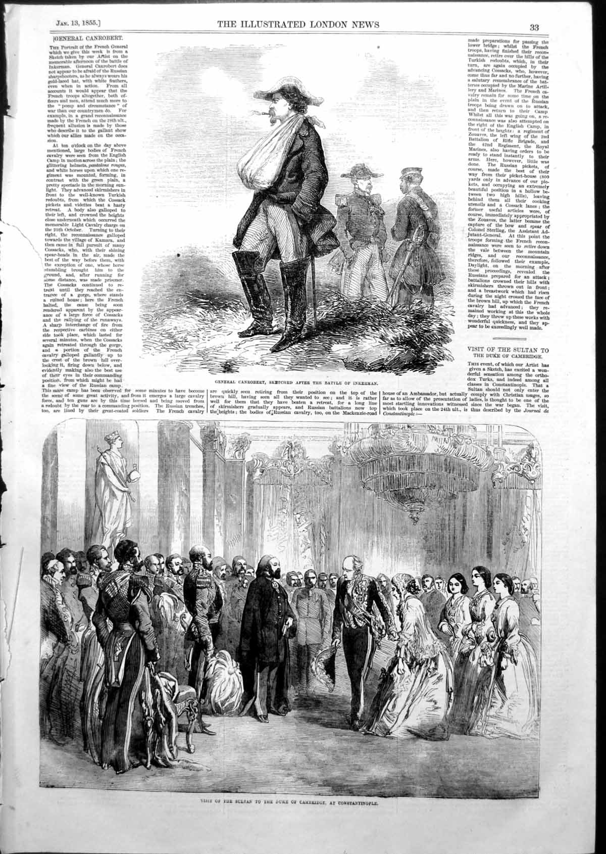 Old Antique Print Gen Canrobert Sultan Duke Cambridge Constantinople 1855 19th