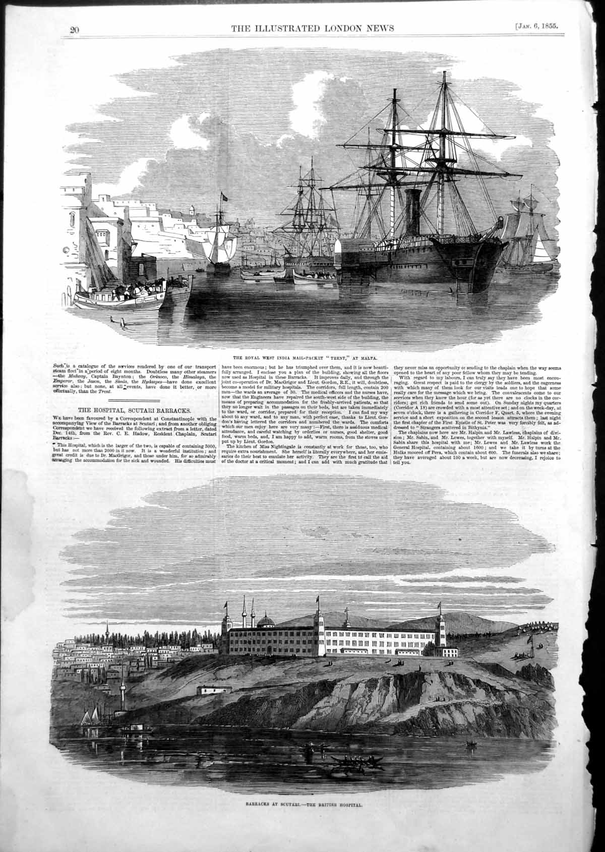 Old Barracks Scutari British Hospital West India Mail Ship Trent 1855 Victorian