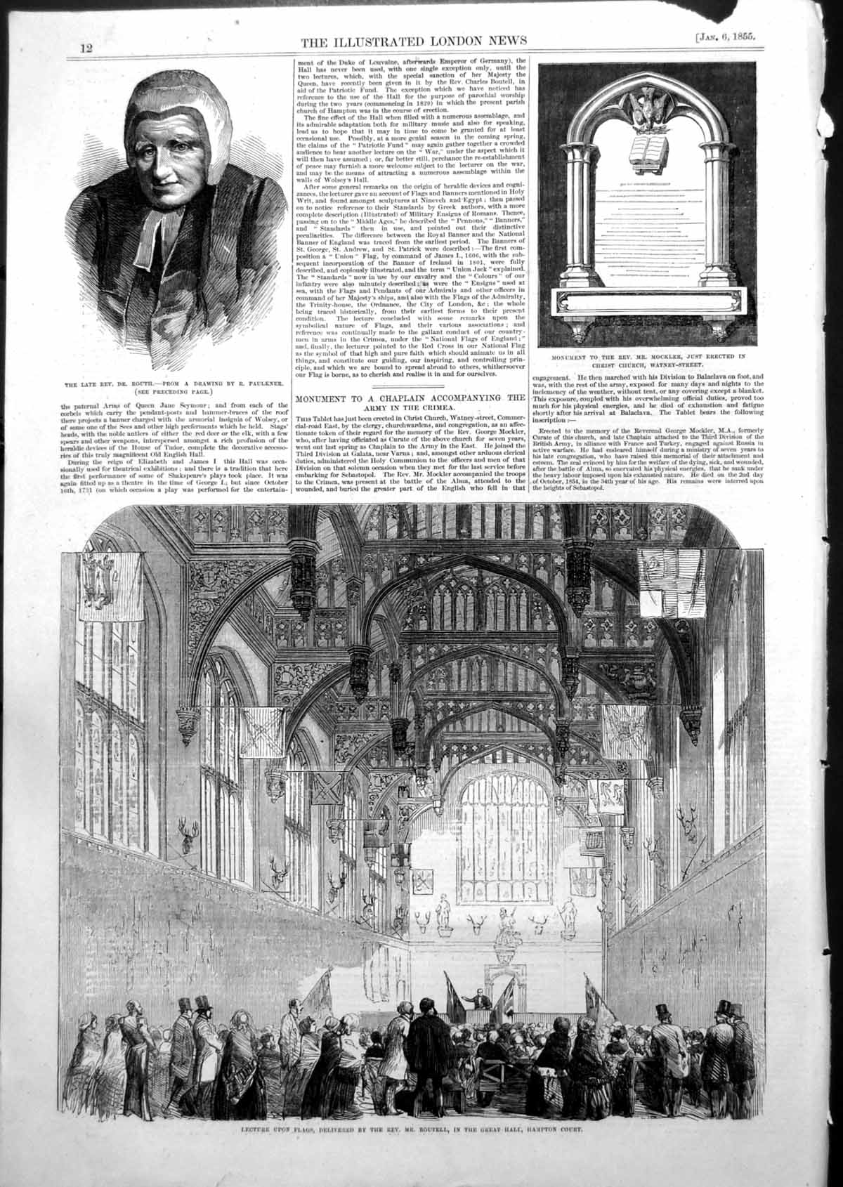 Antique Old Print Rev Dr Routh Lecture Flags Rev Boutell Hampton Court 1855