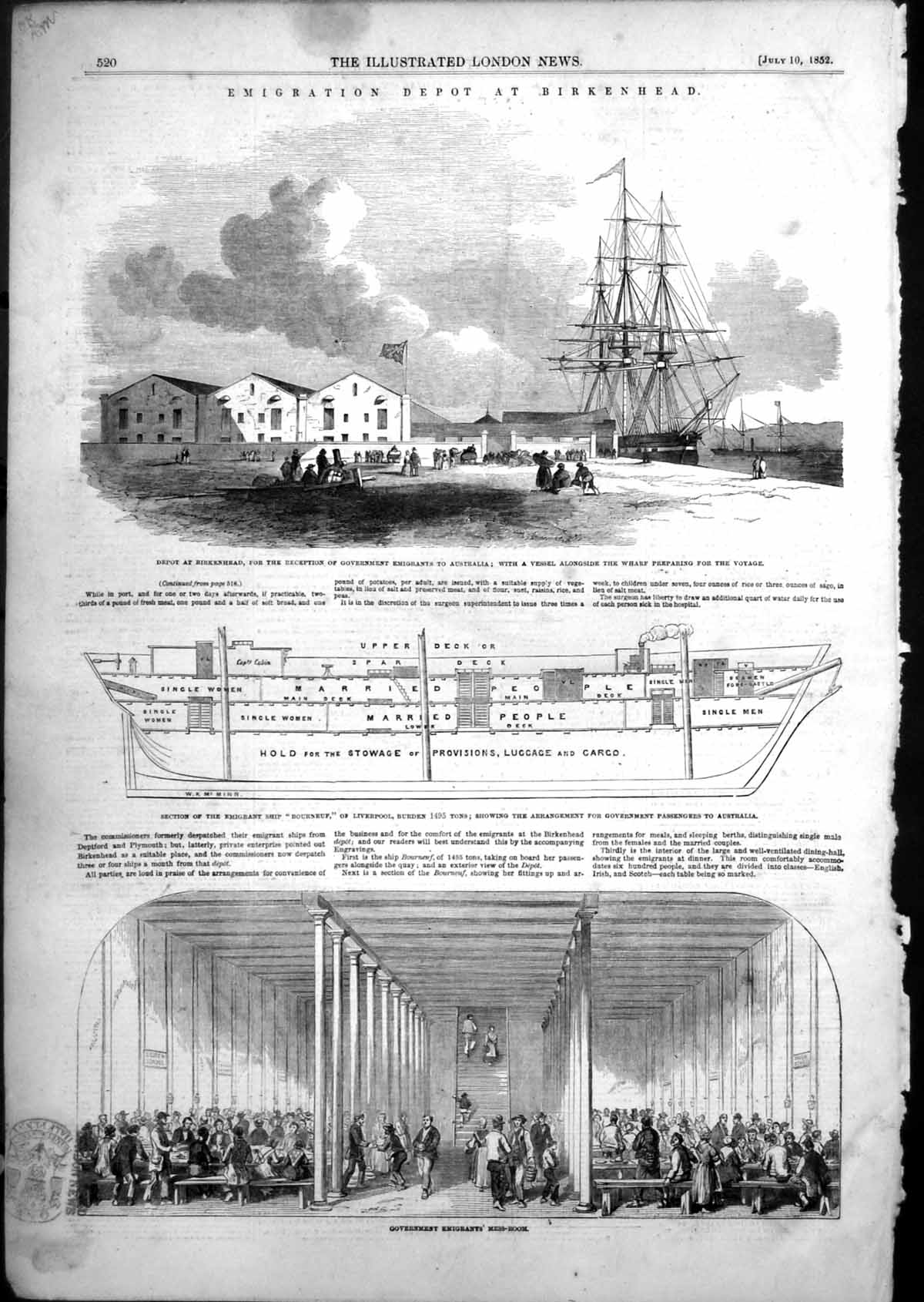Antique Print Emigration Depot Birkenhead Emigrants Australia Mess Room1852