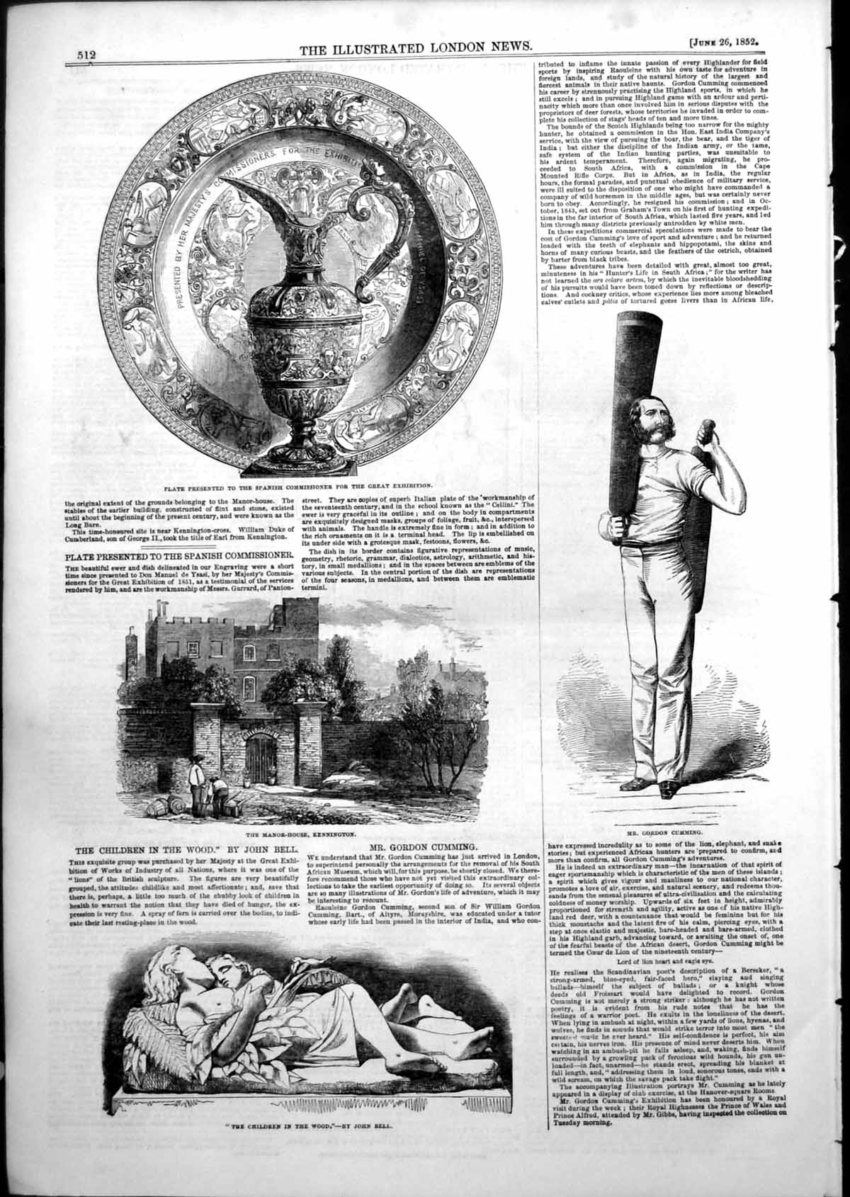 Antique Old Print Manor House Kennington Children Wood J Bell G Cumming 1852