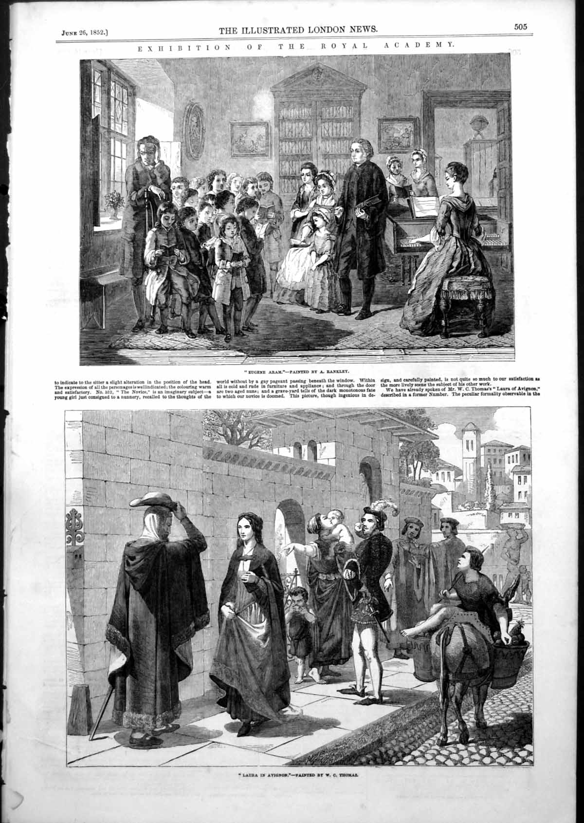 Antique Old Print Eugene Aram A Rankley Laura Avignon W Thomas R Academy 1852