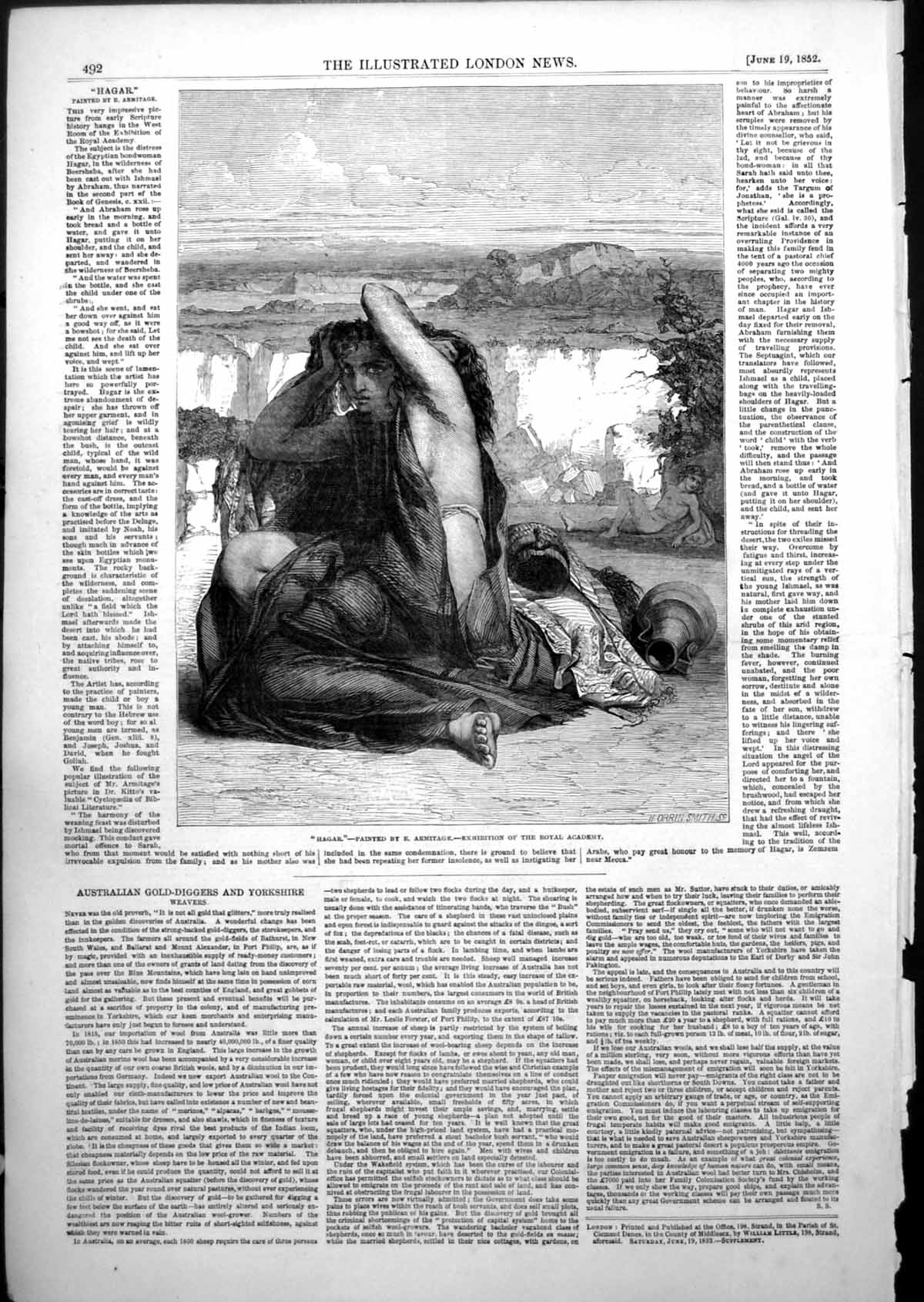 Antique Print Hagar E Armitage Exhibition Royal Academy Egyptian Woman 1852