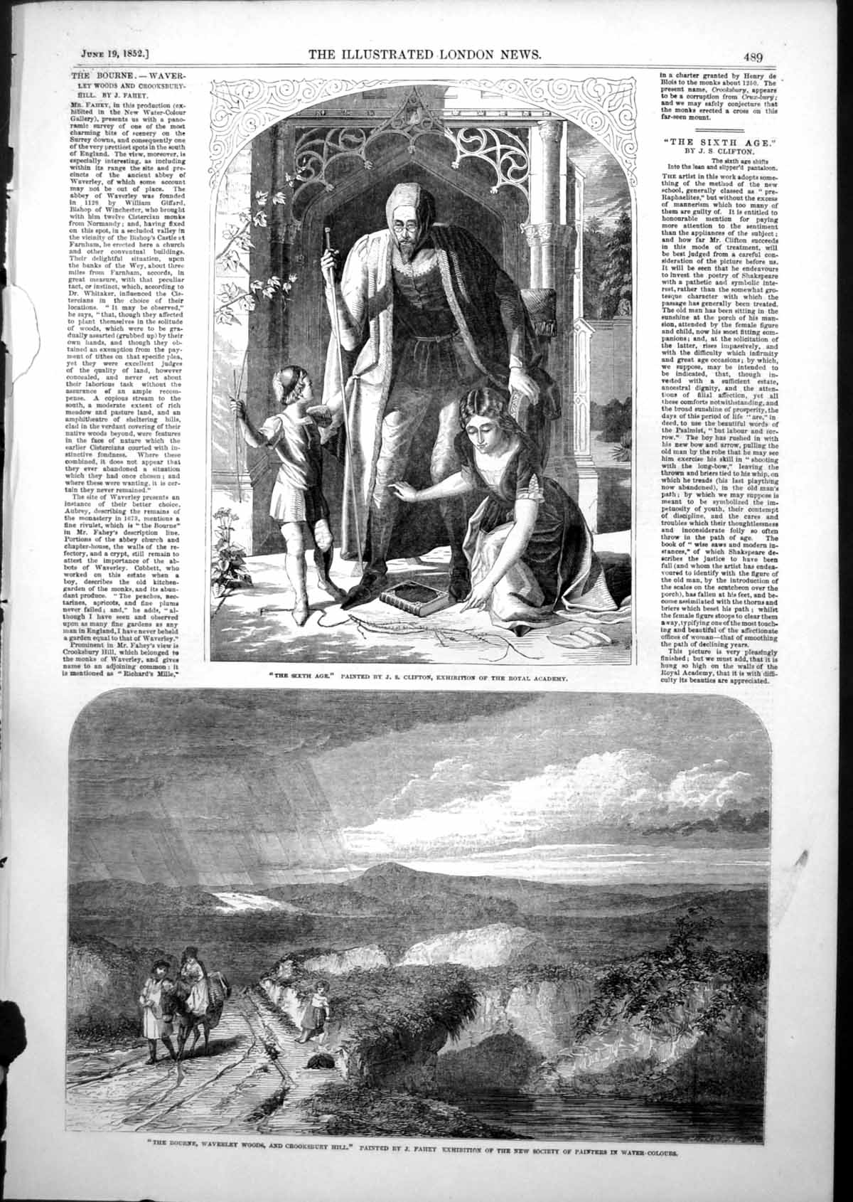Old Print Sixth Age J Clifton Bourne Waverley Woods Crooksbury Hill 1852 19th