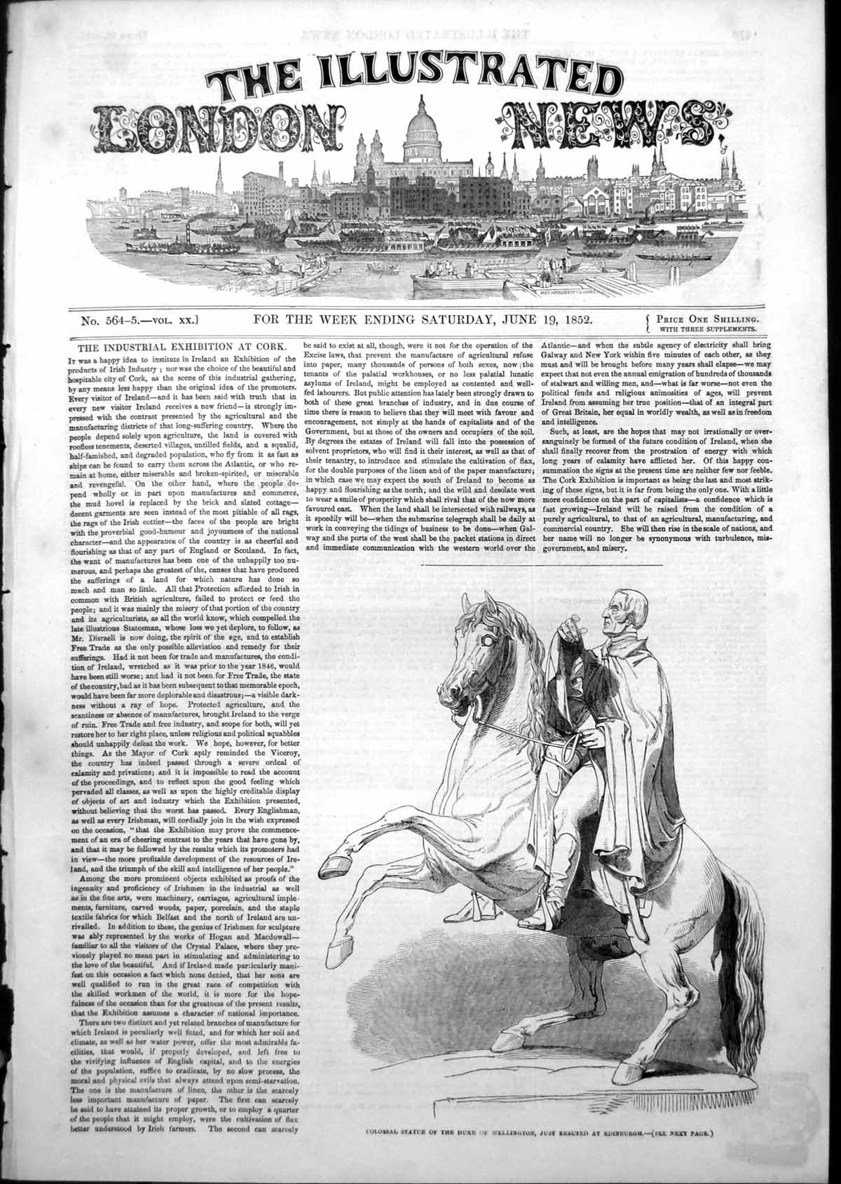 Antique Old Print Colossal Statue Duke Wellington Just Erected Edinburgh 1852