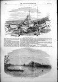 Antique Old Print Burmah Thien Sacred Temple Zayat Syne River Race Boat 1852