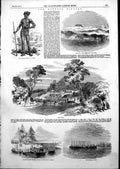 Antique Old Print Bornese Pirates Kini Balu Attack Crossing River Tunku 1852