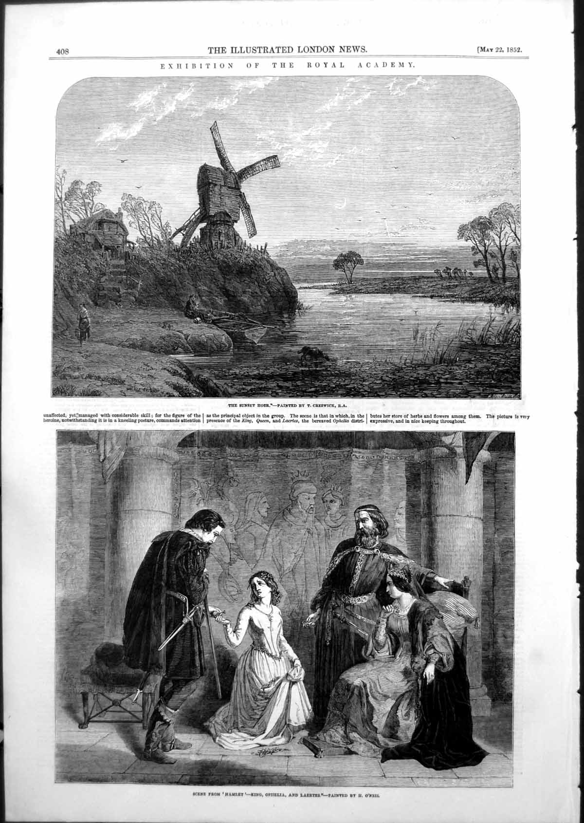 Old Sunset Hour T Creswick Hamlet King Ophelia Laertes H O'Neil 1852 Victorian
