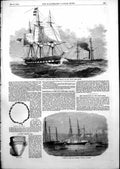Antique Old Print Burning Schooner Titania Cowes S Seas Hms Herald Torch 1852