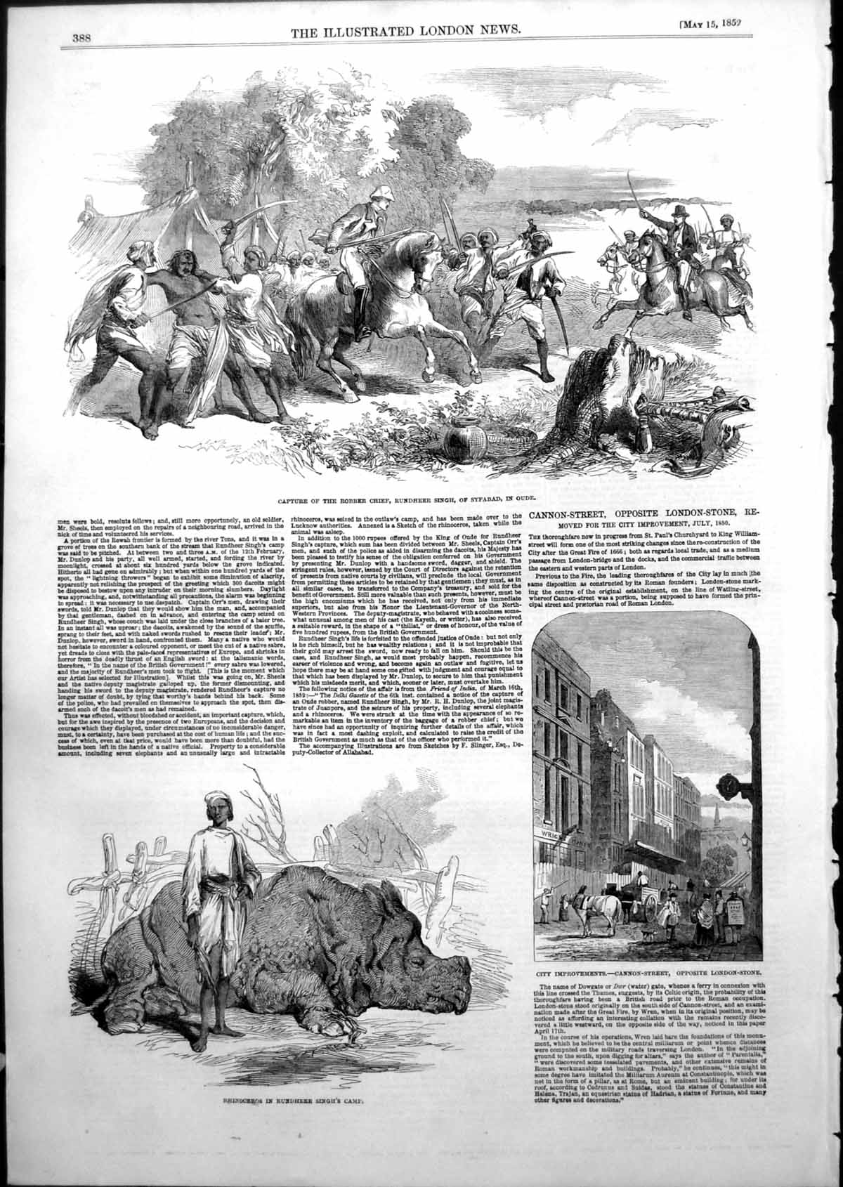 Old Print Capture Rundheer Singh Syfabad City Improvements Cannon St1852 19th