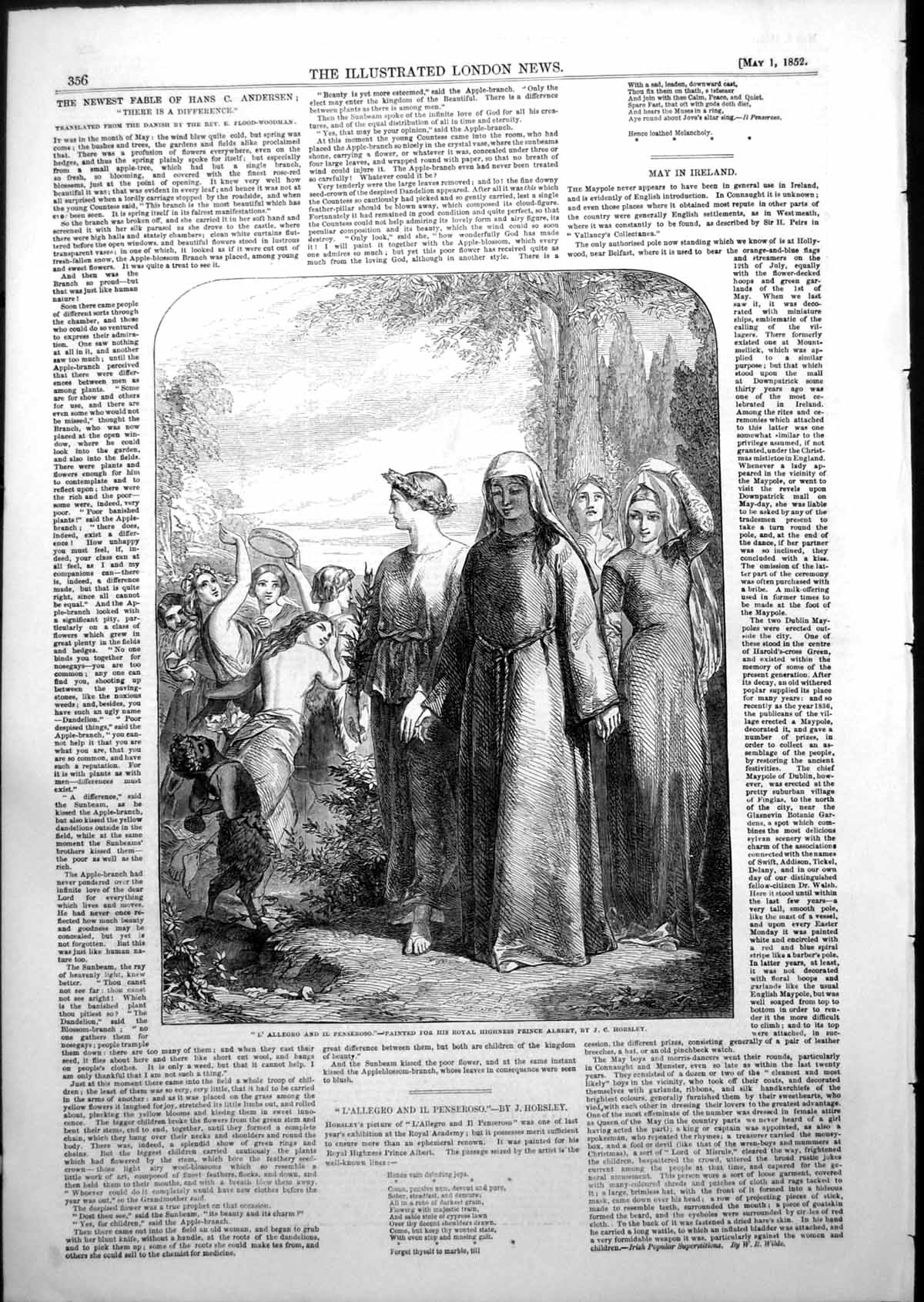 Old Antique Print L'Allegro Il Penseroso J Horsley For Prince Albert 1852 19th
