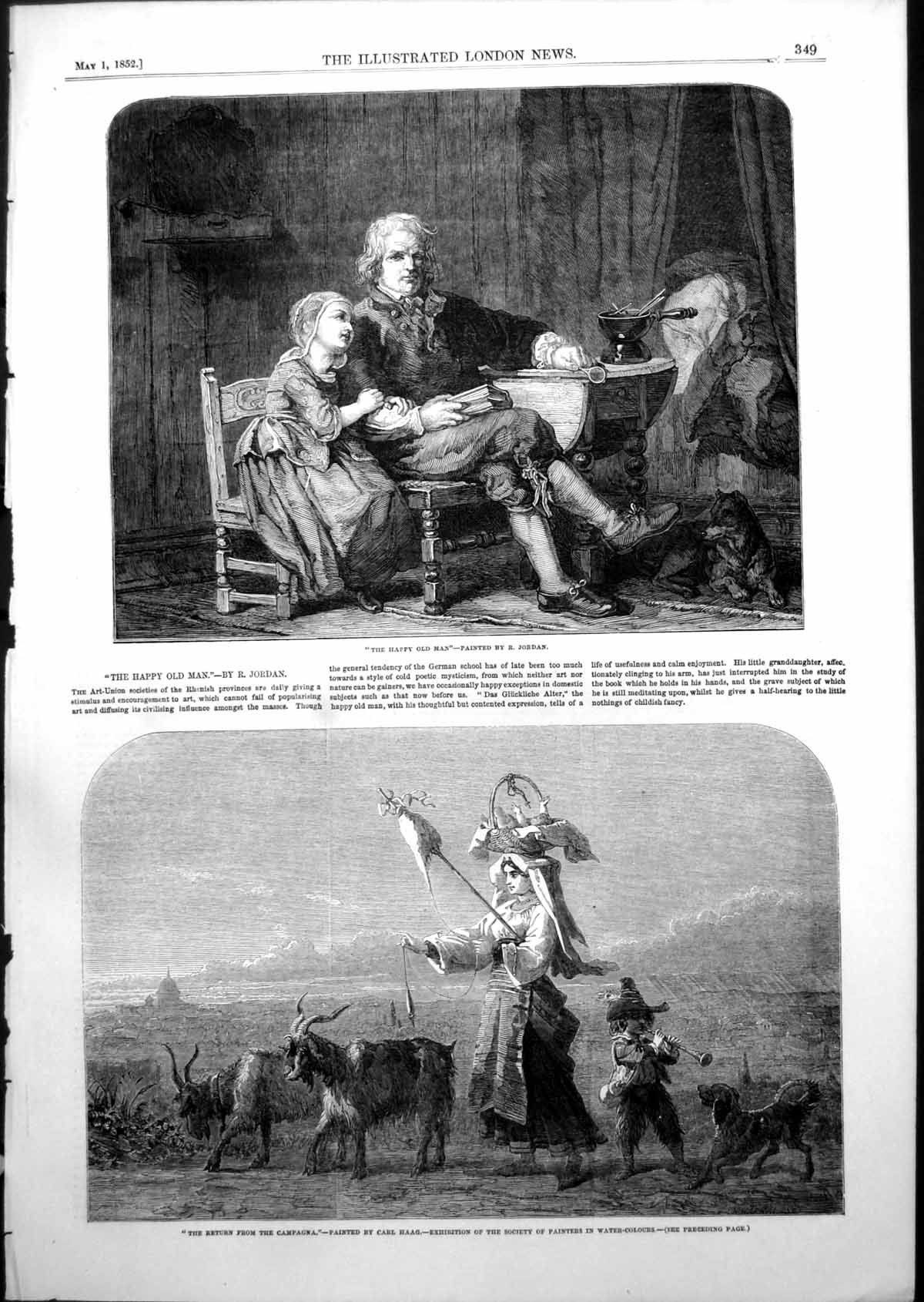 Old Antique Print Happy Man R Jordan Return From Campagna Carl Haag 1852 19th