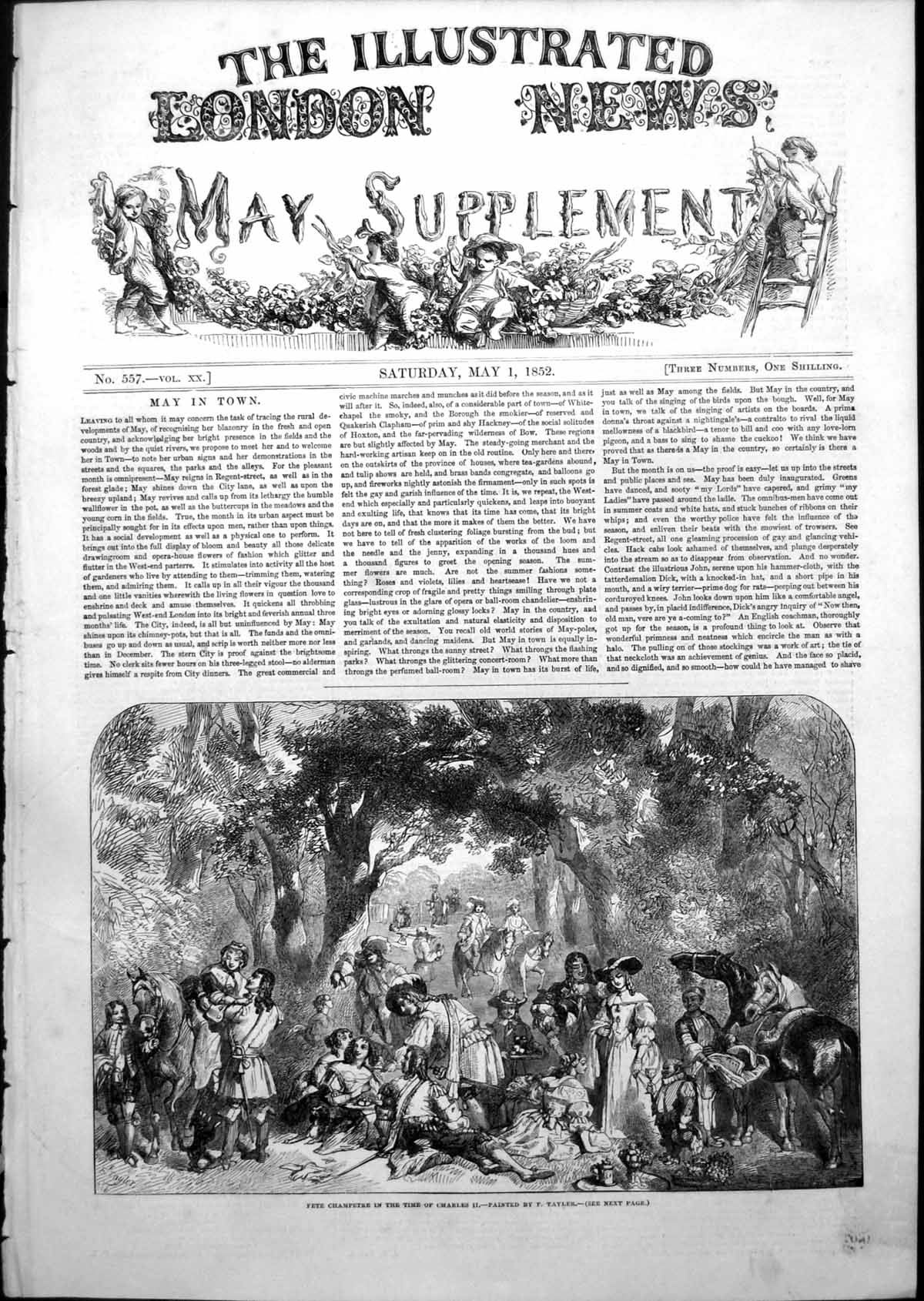 Original Old Antique Print Fete Champetre Time Charles11 Painted F Tayler 1852