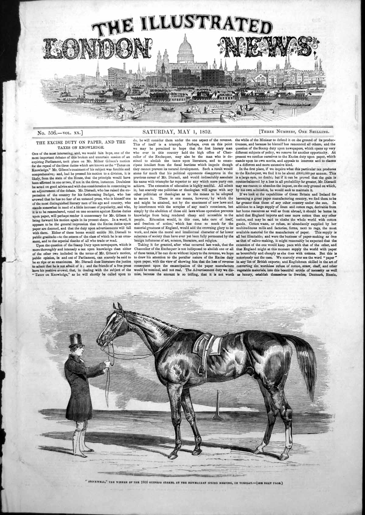 Antique Old Print Stockwell Winner 2000 Guineas Stakes Newmarket Spring 1852