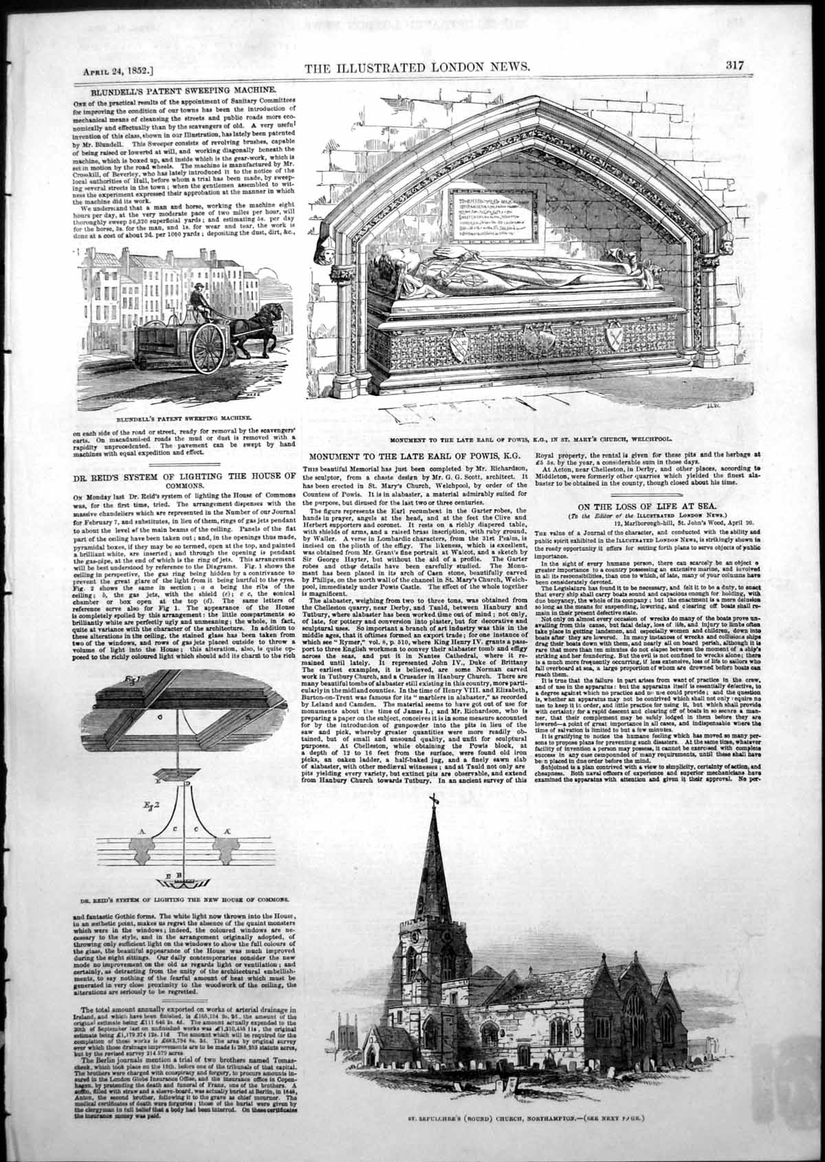Antique Old Print Blundells Patent Sweeping Machine St Sepulchere Church 1852