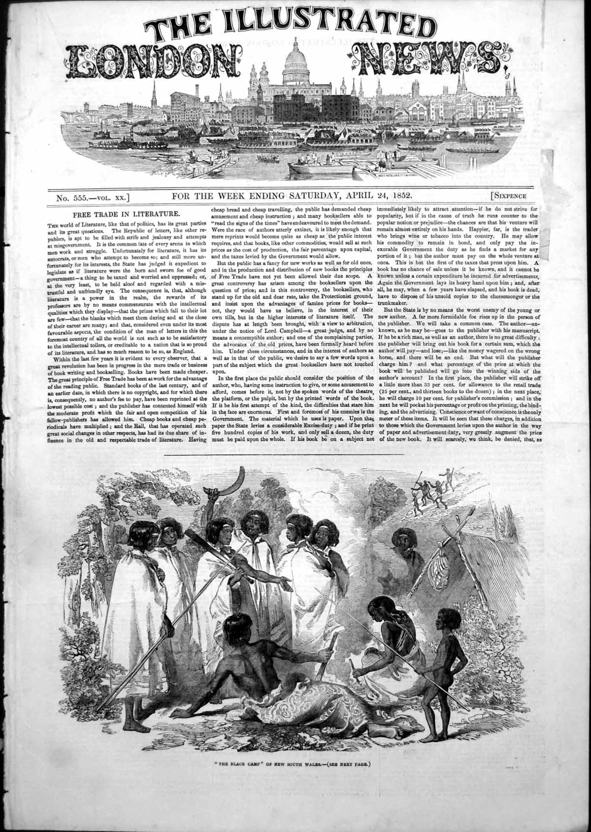 Original Old Antique Print Black Camp New South Wales Native Tribe 1852 19th