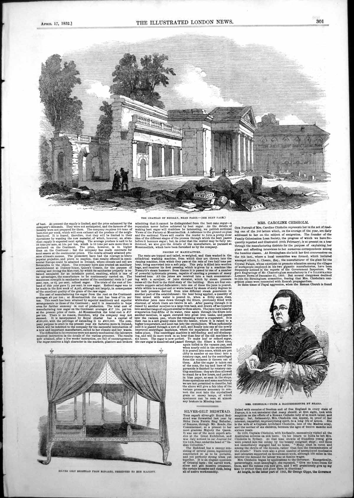Antique Print Mrs Chisholm Chateau Neuilly Paris Silver Bedstead Queen 1852