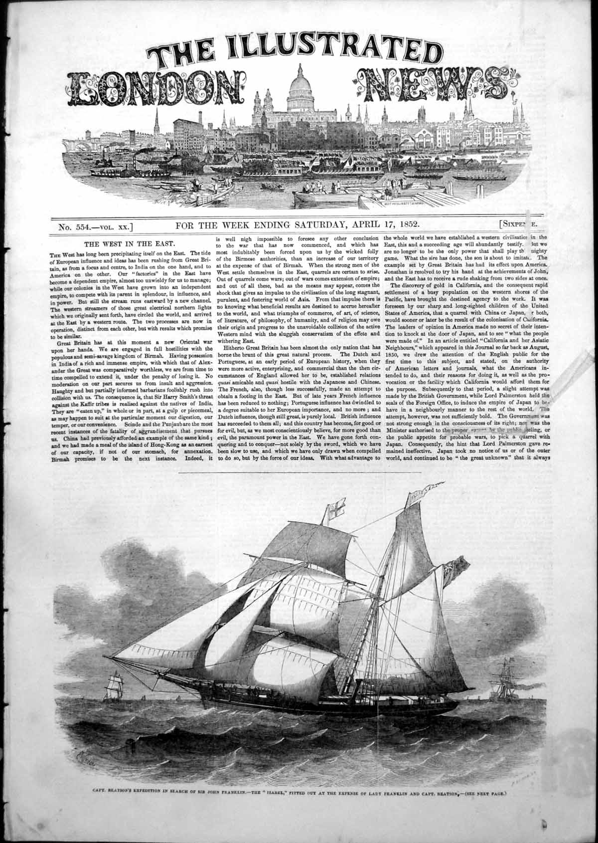 Old Print Capt Beatsons Expedition Search John Franklin Isabel Ship 1852 19th