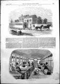 Old Print Railway Car Detaching Horses Interior America Railway Car 1852 19th