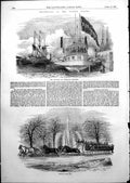 Antique Old Print Bay State Empire City Steam Ships Sleighing New York 1852