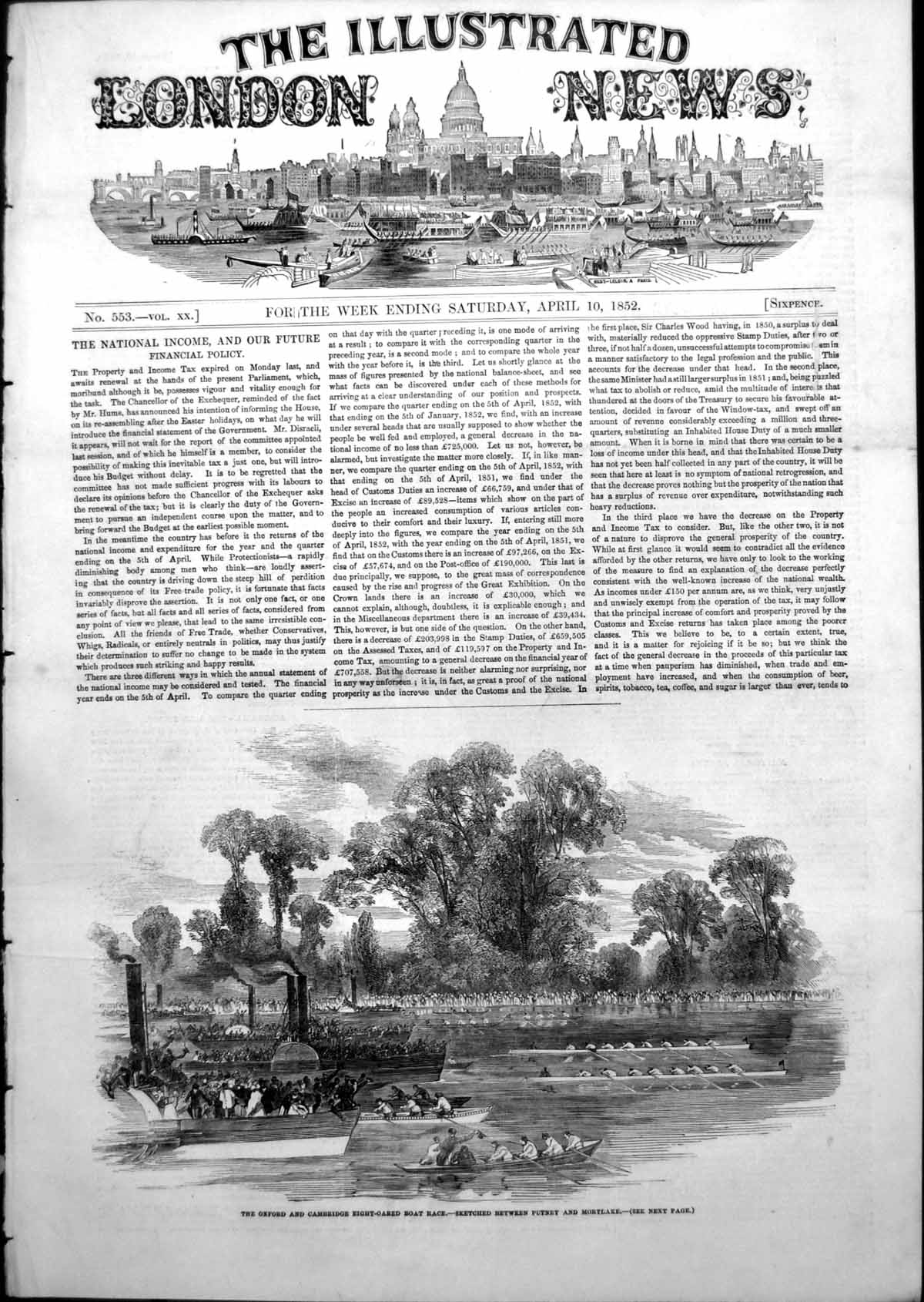 Old Antique Print Oxford CambridgeOared Boatrace Putney Mortlake 1852