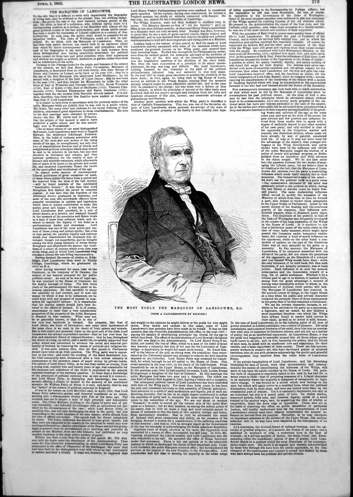 Antique Old Print Most Noble Marquess Lansdowne Kg Daguerreotype Kilburn 1852