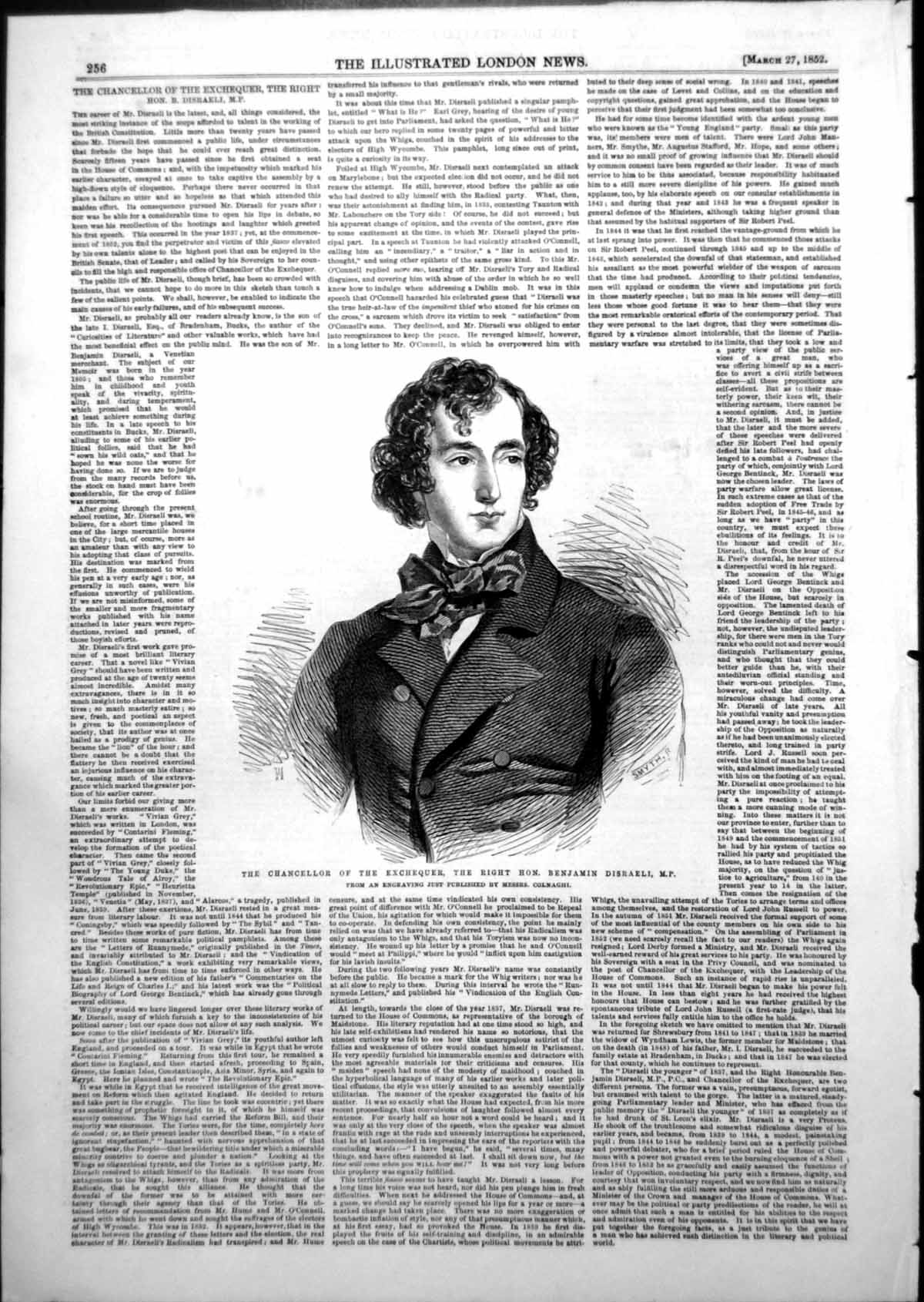Antique Old Print Chancellor Exchequer Right Hon Benjamin Disraeli Mp 1852 19th
