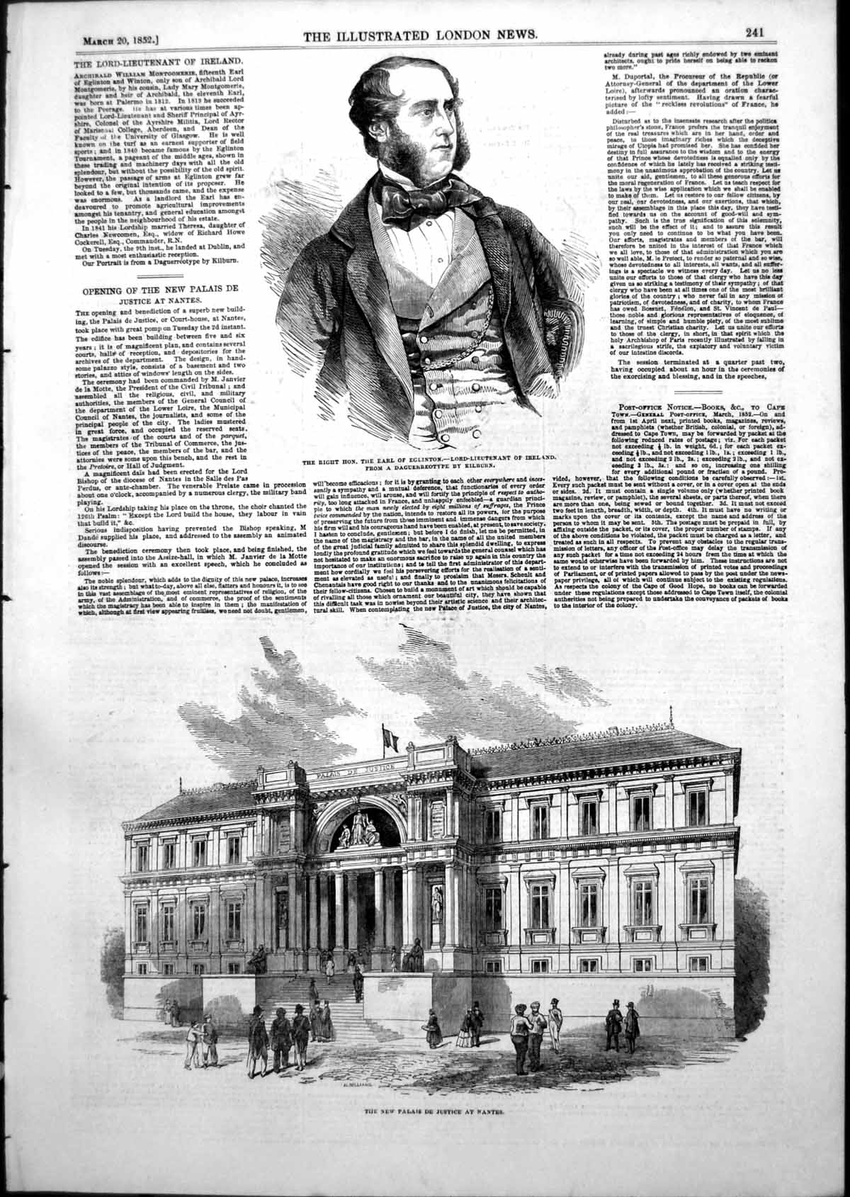 Old Print Palais De Justice Nantes Earl Eglinton Lord Lieut Ireland 1852 19th