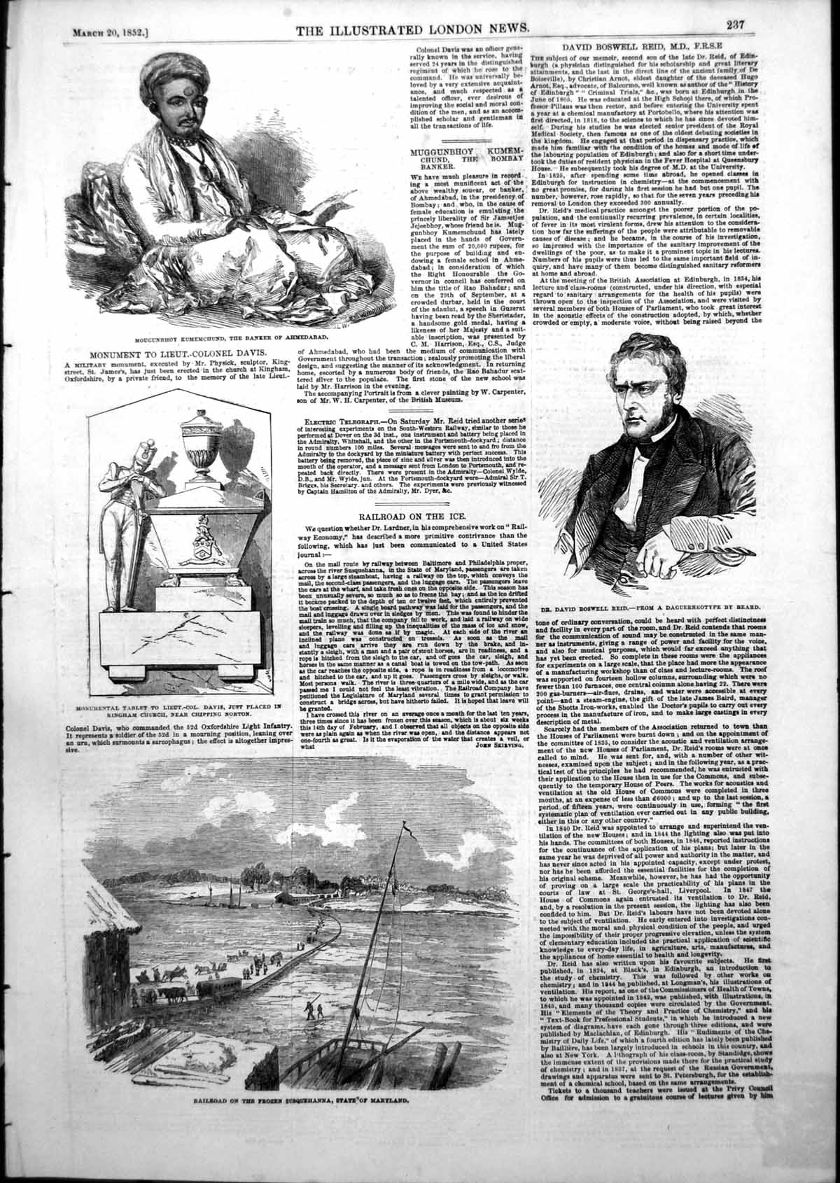 Antique Print Dr David Reid Railroad Frozen Susquehanna Maryland State 1852