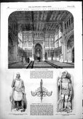 Antique Print Lobby New House Commons Statue St George Victoria Tower 1852 19th