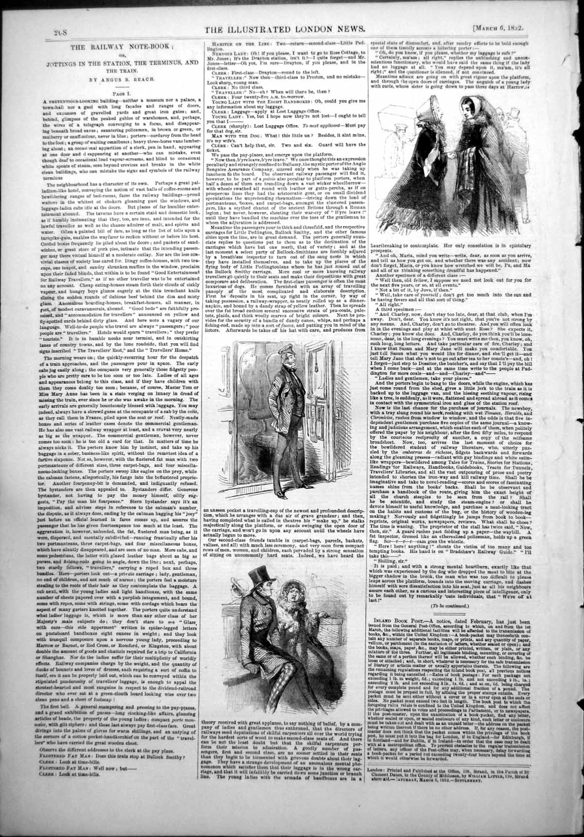 Old Antique Print Railway Notebook Jottings Station Terminus Train 1852 19th