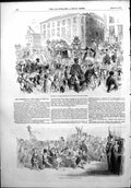 Antique Old Print Procession Queen Isabella Church Atora Madrid Children 1852